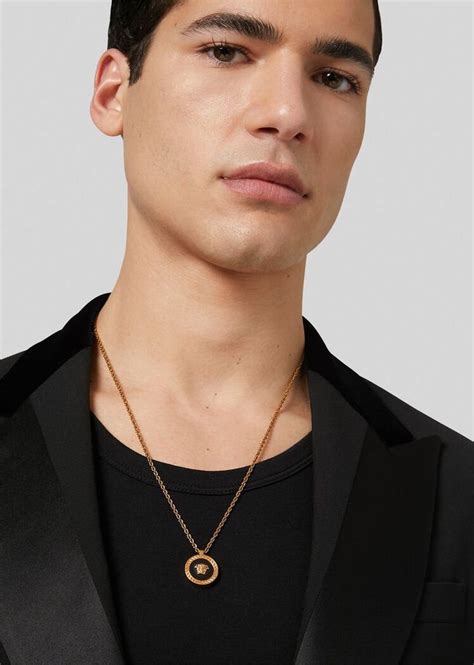 versace necklace with square pendant versace logo|Versace necklace for men.